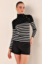15818 Buttoned Striped Sweater - Black - 5