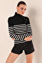 15818 Buttoned Striped Sweater - Black