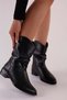 Women's Archie Black Skin Bellows Flat Heeled Boots Black Skin