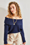 Women's Navy Blue Degaje Collar Sweater 40981004 - 6
