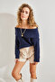 Women's Navy Blue Degaje Collar Sweater 40981004 - 5