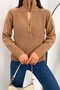 Women's Brown Standard Size Zippered Knitwear Sweater - 2