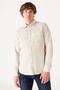 Regular Fit Regular Cut 100% Cotton Velvet Off White Long Sleeve Shirt - 3