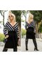 Women's Black-white Line Patterned Double Breasted Collar Midi Length Knitwear Graduation Wedding Wedding Dress - 6
