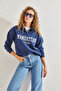 Women's Navy Blue Printed Three Thread Ribbed Sweatshirt 40991026 - 5