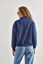 Women's Navy Blue Printed Three Thread Ribbed Sweatshirt 40991026 - 2