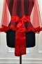 Red Bridal Veil Set, Glass Beads and Sequins Printed Henna Veil Set 6 Pieces - 7