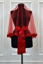 Red Bridal Veil Set, Glass Beads and Sequins Printed Henna Veil Set 6 Pieces - 6