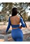 Women's Backless Cropped & Slit Skirt Set - 4