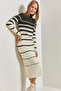 Women's White Black Turtleneck Striped Long Knitwear Dress 20234202
