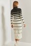 Women's White Black Turtleneck Striped Long Knitwear Dress 20234202 - 3