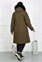 Women's Khaki Long Crinkle Fabric Wool Inside Plus Size Coat - 3
