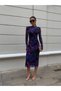 Patterned Lined Padded Tulle Midi Dress - 6