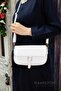 Original Women's White Crossbody Adjustable Strap Lined Leather Baguette Daily Shoulder Bag with Card Holder