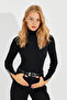 Women's Black Sleeves Zippered Camisole Fisherman Blouse EY2567 - 3