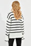 Women's Ecru Turtleneck Striped Sweater Q976 - 8