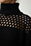 Women's Black Turtleneck Openwork Knitwear Sweater CI00090 - 3