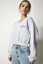 Women's Gray Melange V-Neck Oversize Crop Knitted Sweatshirt MC00239 - 2