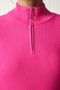 Women's Pink Zippered Corded Crop Knitwear Sweater PF00027 - 4