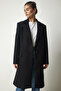 Women's Black Double Breasted Collar Buttoned Cashmere Coat TO00114