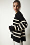 Woman's Black Bone Striped Oversize Knit Sweater YY00182 - 4