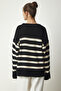Woman's Black Bone Striped Oversize Knit Sweater YY00182 - 7