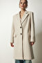 Women's Cream Double Breasted Collar Buttoned Cashmere Coat TO00114 - 4