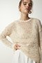 Women's Cream Stylish Pearl Detailed Curved Knit Sweater PF00025 - 4