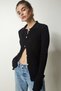 Women's Black Polo Collar Braided Knit Cardigan FN03117 - 2