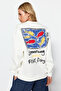Ecru Printed Oversize Crew Neck Knitted Sweatshirt TWOAW24SW00360