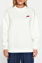 Ecru Printed Oversize Crew Neck Knitted Sweatshirt TWOAW24SW00360 - 3