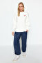 Ecru Printed Oversize Crew Neck Knitted Sweatshirt TWOAW24SW00360 - 2