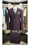 Men's Double Breasted Striped Suit Italian Cut Slim Fit Jacket Trousers-Burgundy