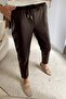 Drawstring Waist Knee-Stitch Detail Leather Pants - 4