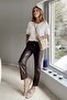 Drawstring Waist Knee-Stitch Detail Leather Pants