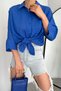 Women's Cobalt Blue New Season Poor Sleeve Single Pocket Oversize Cotton Shirt - 5