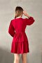 Red Sandy Fabric Layer Detailed V-Neck Long Sleeve Mini Dress 582661 - 4