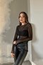 Black Women's Sheer Tulle Blouse with Stitching Detail - 5