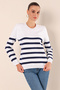 15820 Button Detailed Striped Sweater - C.Navy Blue - 4