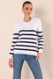 15820 Button Detailed Striped Sweater - C.Navy Blue - 3