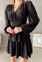 New Season Women's Stretchy Sandy Fabric Layered Design V Neck Long Sleeve Mini Evening Dress582661 - 4