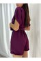 Women's Plum Woven Crepe Fabric Belted Shorts Jumpsuit - 3