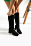Black Suede Long Zippered Boots - 2