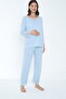 Lace Detailed Baby Blue Maternity and Maternity Pajamas Set Suitable for Breastfeeding - 2