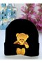 Black Soft Textured Winter Beanie with Teddy Bear for Kids, Beanie with Favorite Teddy Bear Figure Winter Fashion