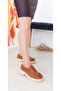 Tan Color Suede Laced Thick Sole Women's Loafer Shoes