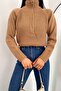 Women's Brown Standard Size Zippered Knitwear Sweater - 4