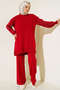 11014-15 Beaded Sleeves Knitwear Double Suit Red