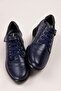 Genuine Leather Anatomical Sole Comfortable Rubber Laced Shoes elnr.5806 Navy Blue - 7