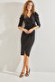 Women's Black Double-Breasted Collar Tie Dress 40991006